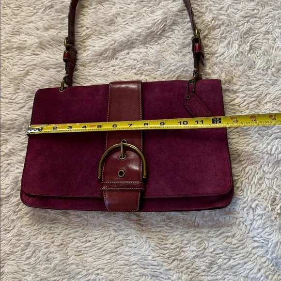 👜Vintage Y2K Coach Burgundy Suede &Leather shoulder bag(9664)